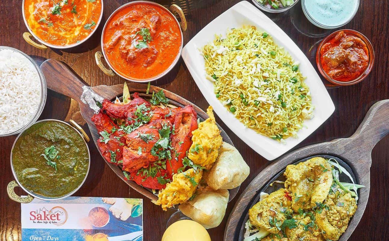 Enjoy Indian, Vegetarian options, Vegan options, Restaurant, Wheelchair accessible, Table service, Street parking, Highchairs available, Free wifi, $$ and Groups cuisine at Saket Indian Restaurant - Edgeware in Edgeware, Christchurch